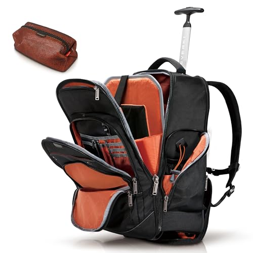 Everki Atlas Wheeled Laptop Rucksack Trolley mit Rollen, 13 bis 17,3 Zoll, Set mit Kabeltasche, Schwarz, 30L