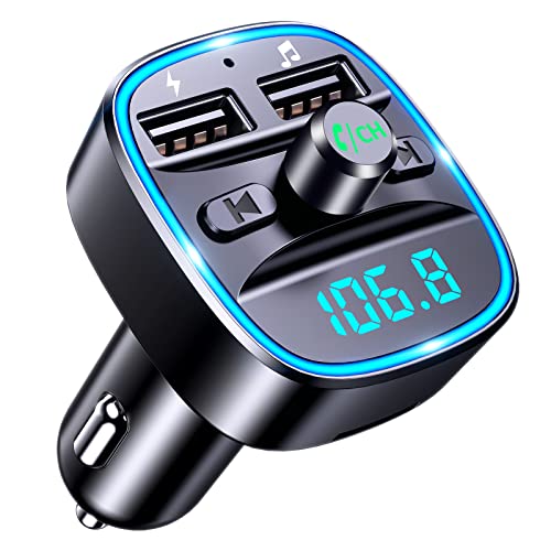 Mohard Bluetooth FM Transmitter, KFZ Bluetooth Adapter Auto Radio FM Transmitter, Autoladegerät Zigarettenanzünder mit Freisprechen, 2 USB-Anschlüsse (5V/2,4A & 1A), Unterstützt USB-Stick & TF Karte