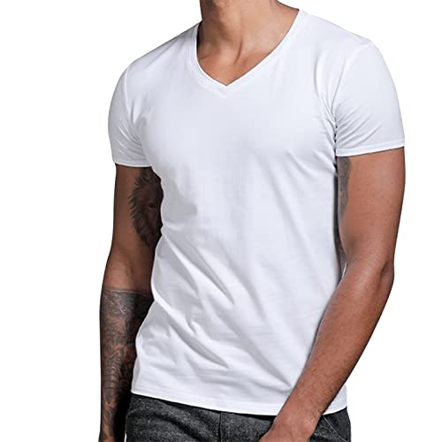 Generisch Herren Basic T-Shirt aus Baumwolle, Crew Neck Rundhalsausschnitt Herren T-Shirt Herren Shirt Langarm Weiß T Shirt Herren 6XL üBergröSse Set Sportshirt FüR Herren Eng