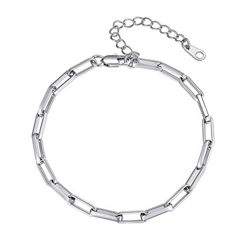 FOCALOOK platiniert Fußkette für Damen Mädchen 4mm breit 22+5cm Ankerkette Fußkettchen klassische Knöchel Armband verstellbar Sommer Strand Schmuck Accessoire