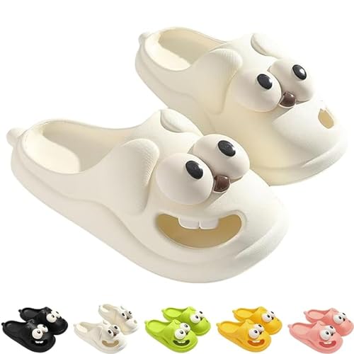 XKrmp Big Eye Dog Slipper, Tongue Kiss Slippers, Funny Slides, Cute Funny 3D Big Eye Dog Fun Cartoon Package Head Eva Slippers (White,8-9)