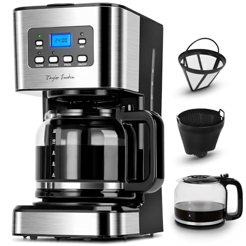 Taylor Swoden Darcy - 950W Kaffeemaschine mit Timer,1.5L Filterkaffeemaschine 12 Tassen, Abschaltautomatik, Tropf-Stopp, Wiederverwendbarem Filter und Heizplatte, BPA-frei, Schwarz