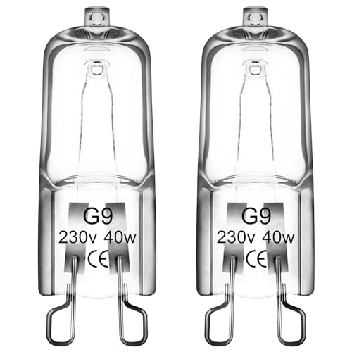 HLJS G9 Halogen Backofenlampe 40W 230V 500 Grad, Oven Lampe, Halogen Leuchtmittel für Backofen- und Mikrowellenanwendungen, Warmweiß 2er Pack HitzebestäNdige Bis 500 °C