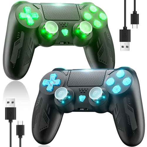 Bonacell 2 Stück Wireless Controllers für Ps-4 Dual Vibration Kabellose Gamepad mit Turbo und 3.5mm Audio Jack/LED/Touch Pad für P-s4/Pro/Slim/Pc