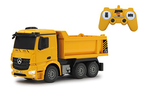 JAMARA 405108 - Muldenkipper Mercedes Arocs 1:26 2,4G - Kippmulde hoch / runter, Licht vorne, profilierte Gummireifen, Gelb