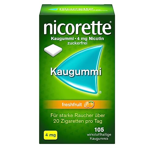 NICORETTE Kaugummi 4mg freshfruit – Nikotinkaugummi zur Raucherentwöhnung – Fruchtgeschmack –4mg Nikotin – Rauchen aufhören – 105 St.