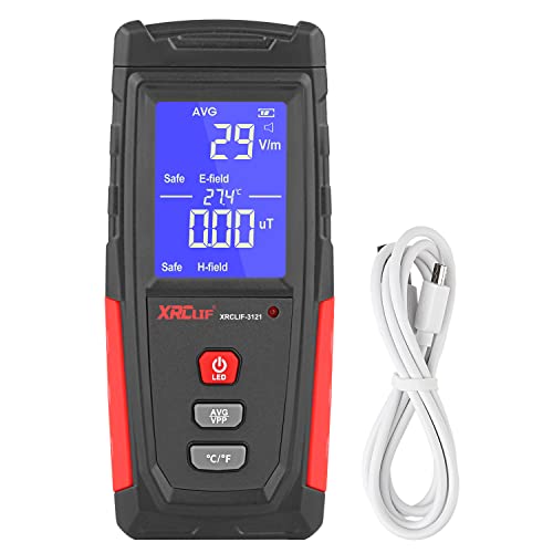 EMF Messgerät, XRCLIF Digitaler Elektromagnetischer Strahlungsdetektor, Handheld EMF Tester für Zuhause/im Freien, Geisterjagdausrüstung, Elektrischer Feld-/Magnetfeldmonitor mit LED - Schwarz