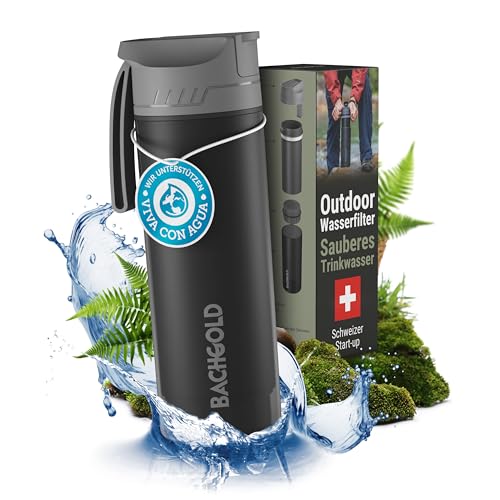 Bachgold® Profi Outdoor Wasserfilter Flasche [650ml] mit 1500L Filterkapazität I entfernt 99,99% aller Bakterien und filtert Viren, Partikel und Schwermetalle I Blackout- & Krisensicher