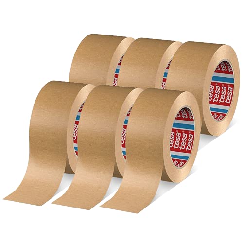 tesapack 4713 Paketband im 6er Pack - Papier Klebeband zum Verschließen von Verpackungen, recyclingfreundlich und lösungsmittelfrei - braun - 6 Rollen je 50 m x 50 mm