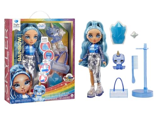 Rainbow High Modepuppe mit Schleim & Haustier - Skyler (Blau) - 28 cm Schimmernde Puppe mit Glitzerschleim, Magischem Haustier und Modeaccessoires - Kinderspielzeug - Ideal für 4-12 Jahre