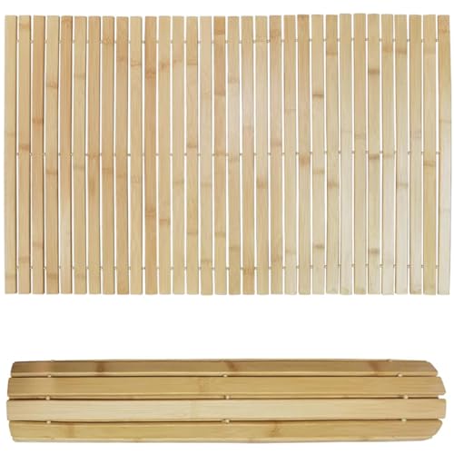 Bounabay Sauna Bodenrost Rollrost Fussmatte aus Abachiholz 100 x 50 cm,Sauna Türmatte Rollrost Fußmatte, Sauna bodenmatte/badvorleger Holz