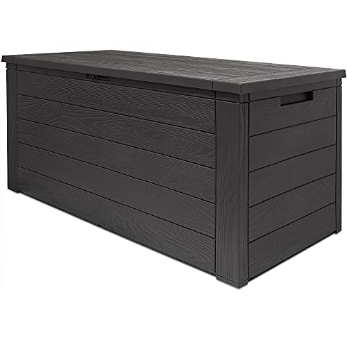 Deuba® XXL Auflagenbox 280L UV-beständig Wetterfest Deckel Abschliessbar Garten Balkon 120x46x57cm Gartentruhe Gartenbox Truhe Holz Optik Anthrazit