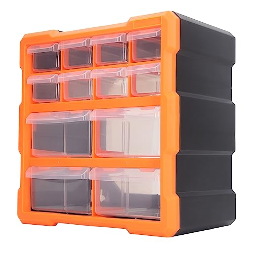 BORDSTRACT PVC-Hardware-Organizer mit 12 Schubladen, durchscheinender Aufbewahrungsbox-Container, für Büro, Handwerk und Werkstatt