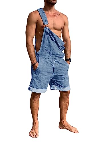 Runcati Herren Denim Overall Shorts Sommer Workwear Verstellbare Jumpsuit Lässige Jeans Kurz Rompers Lose Fit, Blau, M