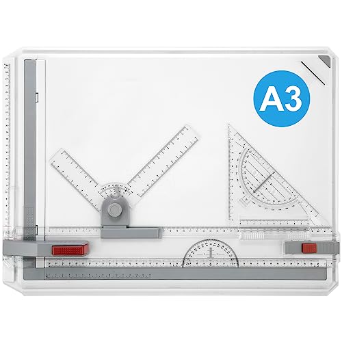 Himimi A3-Zeichenbrett, Zeichentisch, Multifunktionaler Zeichenbretttisch mit Klarem Lineal, Paralleler Bewegung und Winkelverstellbarem Messsystem für Ingenieure und Student