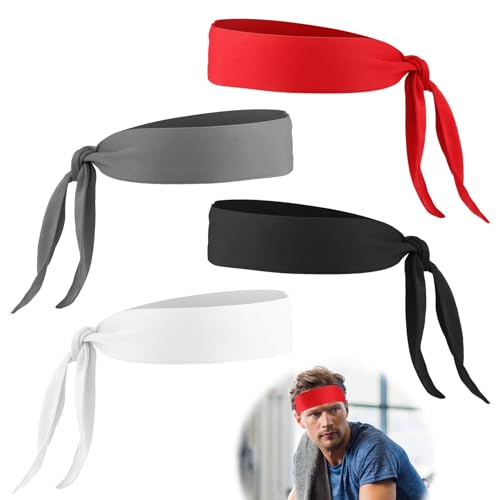 4 Stück Stirnband Sport Schweiß für Männer und Frauen - Bandanas Sport Atmungsaktiv - Dri-Fit Head Tie Verstellbare Schnelltrocknende Bänder für Tennis, Laufen, Yoga, Arbeit im Freien