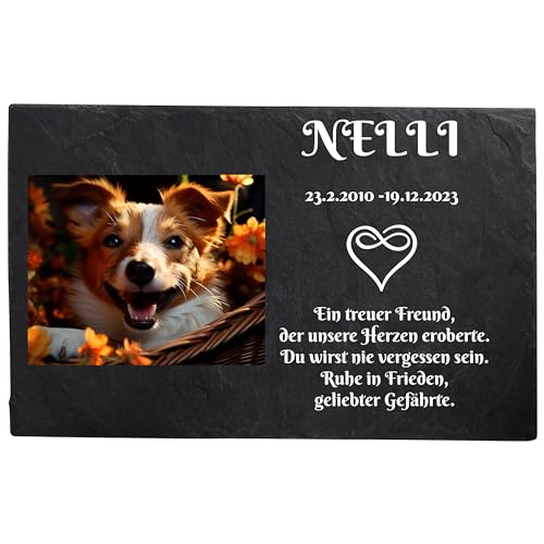 Bl4ckPrint Grabplatte Hund und Katze mit Foto und Gravur | Grabmal Wetterfester Gedenkstein Grabstein mit Foto Tiergrabstein 20x30cm