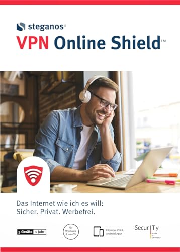 Steganos VPN Online Shield 2024 | Das Internet wie ich es will: Sicher. Privat. Werbefrei | Made in Germany | Aktivierungscode per Email