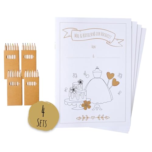 4 Hochzeitsmalbücher mit Buntstiften (4er Set), Hochzeit für Kinder, Hochzeitsmalbuch, Kinderbeschäftigung Hochzeit, Gastgeschenk Hochzeit, Mitgebsel Hochzeit, Malbuch Set Hochzeit, JEKA