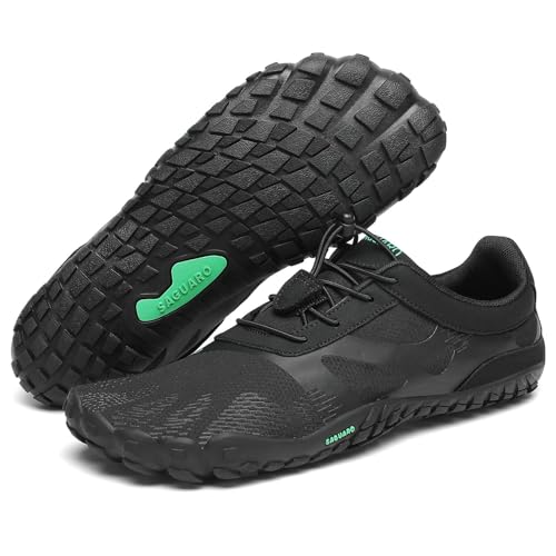 SAGUARO Barfußschuhe Damen Barfussschuhe Herren Outdoor Barfuß Traillaufschuhe Training Zehenschuhe Atmungsaktiv rutschfest Fitnessschuhe Straßenlaufschuhe Vanta Schwarz, Gr.38 EU