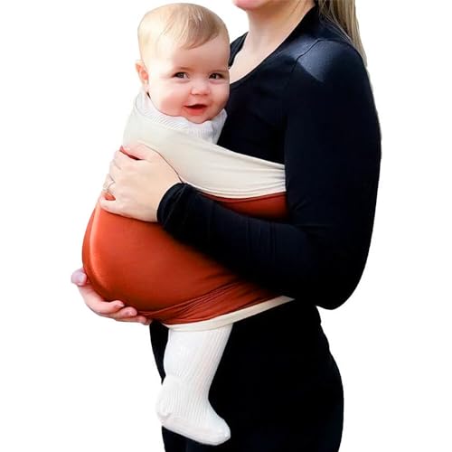 Baby Tragetuch Neugeborene, TGKYK Weich Tragetuch Baby, Babytragetuch Ohne Knoten, Babytragetuch Neugeborene ab Geburt für Babys & Neugeborene ab Geburt 3-16 kg (Orange+Beige, L)