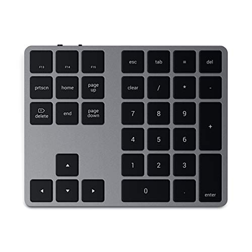 SATECHI Bluetooth Extended Numeric Keypad – Schlanker, wiederaufladbarer Ziffernblock mit 34 Tasten – Für M2/ M1 MacBook Pro/Air, M2/ M1 iPad Pro/Air, M2 Mac Mini, iMac M1 (Space Grau)