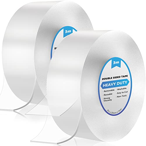 6m Doppelseitiges Klebeband Extra Stark Transparent, 2 Rollen Nano Double Sided Tape, Abnehmbar Spurlos Klebeband Doppelseitig Dünn für Teppich, Foto Wand, Küche, Zuhause, Auto oder Outdoor