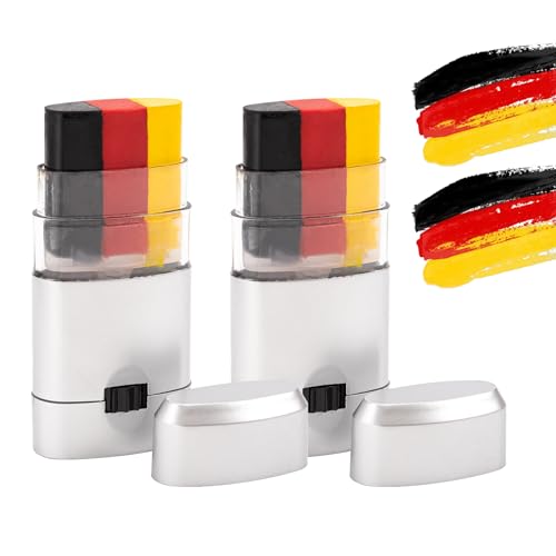 Zouwel 2 Stück Deutschland Fanartikel,Schminkstift Fahne & Fanartikel,Deutschland Schminke Fanartikel, Anwendbar Auf Fußballpartys Schminke Football Supporters Sports Events Deko (Black-Red-Gold)