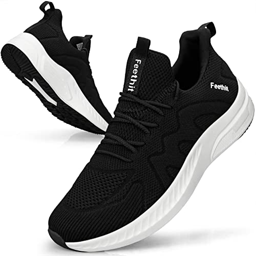 Feethit Sneaker Herren Schuhe Sportschuhe Laufschuhe Turnschuhe Herren Tennis Fitness Jogging Walkingschuhe Leichtgewichts Atmungsaktiv Freizeit Straßenlaufschuhe Schlüpfen Schuhe Schwarz & Weiß 45 EU