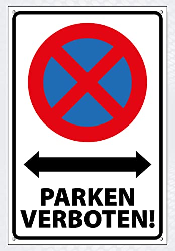 Hochwertiges Schild aus Alu-Dibond mit UV-Schutzlackierung " PARKEN VERBOTEN " 300 x 200 mm rechteckig | Parkverbot | Parken Verboten | Hinweisschild mit Lochbohrungen