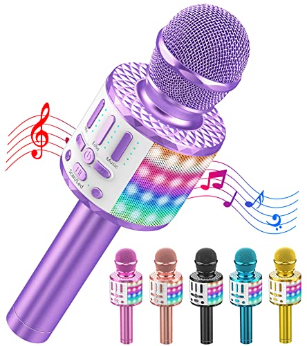 Karaoke Mikrofon, LED Drahtloses Bluetooth Mikrofon zum Singen mit Lautsprecher, Karaoke Spielzeug Kinder, Heim KTV Karaoke Maschine, Tragbares KTV Lautsprecher Recorder für Android/iPhone/iPad/PC