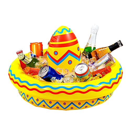 W WIDMANN MILANO Party Fashion 04839 - Aufblasbarer Getränkekühler Sombrero, Durchmesser circa 50 cm, Mexiko, Mottoparty, Karneval, Pool-Party