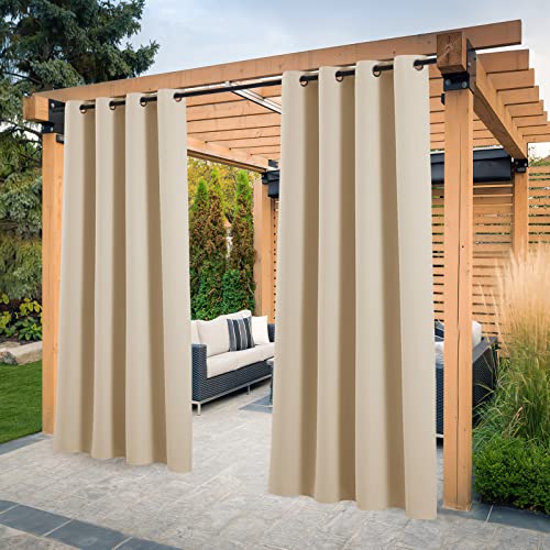 PONY DANCE 2 Stücke Outdoorvorhänge mit Ösen Terrasse Vorhänge Sonnenschutz & Sichtschutz Outdoor Vorhang Wetterfest Balkon Vorhang Außen Outdoor Gardinen, H 213 x B 132 cm, Biscotti Beige