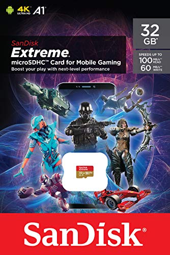 SanDisk Extreme microSD-Karte für mobiles Gaming 32 GB (Lesen bis 100 MB/s, für Smartphones, für AAA/3D/VR-Spielgrafiken und 4K-UHD Videos, Class 10, UHS-I, U3, V30)