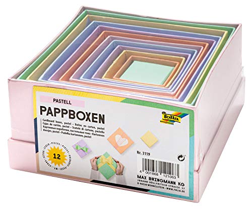 folia 3119 - Pappboxen im Eckig Design, in Pastellfarben, 12 Stück, in verschiedenen Größen, schöne Geschenkverpackung zum individuellen Dekorieren und Gestalten, ideal für jeden Anlass