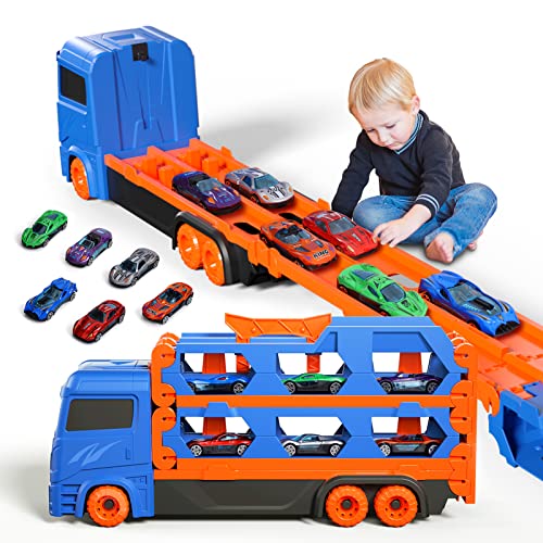 Auto Spielzeug für 2 3 4 5 6 Jahre alt Jungen, Transport LKW Auto Spielzeug 61-Zoll-Rennstrecke für Jungen Kinder, Kleinkind Auto Spielzeug Geburtstag Geschenk