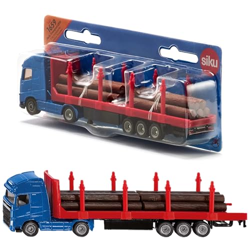 siku 1659, Holz-Transport-LKW, 1:87, Metall/Kunststoff, Blau/Rot, Inkl. Baumstämmen