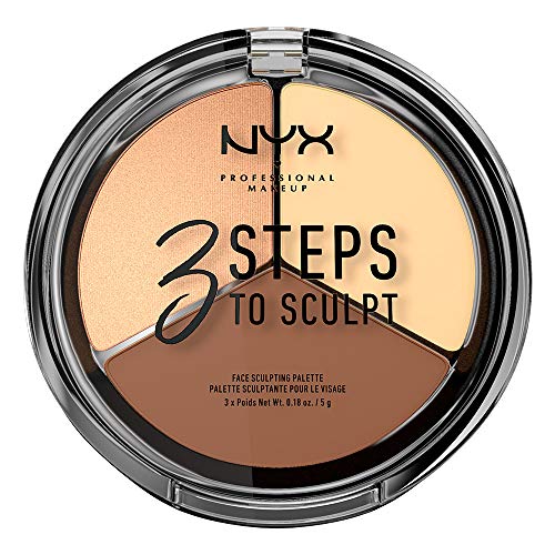 NYX Professional Makeup 3 Steps to Sculpt Face Sculpting Palette- Gesichts-Puder zum definieren, konturieren und highlighten, 3 Nuancen, 15 g, Light 02