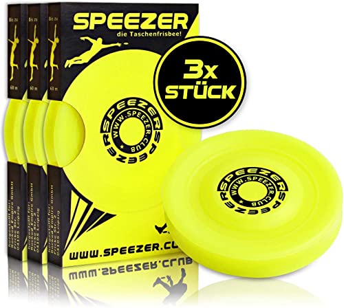 SPEEZER® Mini Frisbee 3er Set – die gelbe Wurfscheibe ist das Outdoor Fun Sport Gadget – klein u. Soft passt die Frisbee-Scheibe in Jede Hosentasche u. ist das Wurfspiel für Kinder o. Profis