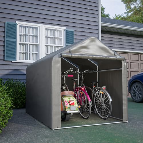 Thananddo Fahrradgarage 157x218x166cm, Gartenschuppen Geräteschuppen Lagerzelt Carport Gerätezelt, Dunkelgrau