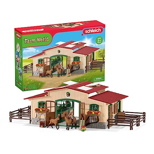 schleich 42195 Pferdestall mit Pferden und Zubehör, ab 3 Jahren, FARM WORLD - Spielset, 48 Teile