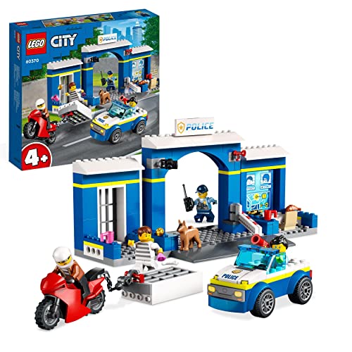 LEGO City Ausbruch aus der Polizeistation Spielset, Polizeiauto Spielzeug und Motorrad für Kinder ab 4 Jahre, Polizei-Spielzeug mit Gefängnis-Gebäude und 4 Minifiguren 60370