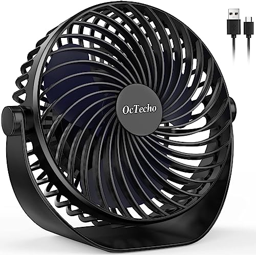 OcTecho USB Ventilator, Mini Ventilator Leise, Tischventilator mit starkem Luftstrom, 5 Geschwindigkeiten, 360° Drehung, Tragbarer Klein Tischventilator für Büro, Zuhause und Outdoor - Klassisch