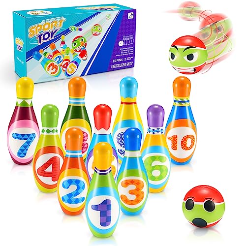 Adeokay 12 Stück Bowling Set, Dosenwerfen Spielzeug ab 2 3 4 5 6 Jahre Kinderspielzeug Kinderspiele Lernspiele Geschenk Montessori Junge Mädchen Outdoor Spiele für Kinder