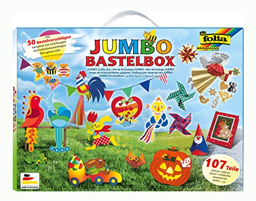 folia 50915/1 - Jumbo Bastelkoffer mit 107 Teilen, riesige Auswahl an Bastelmaterialien für Kinder und Erwachsene