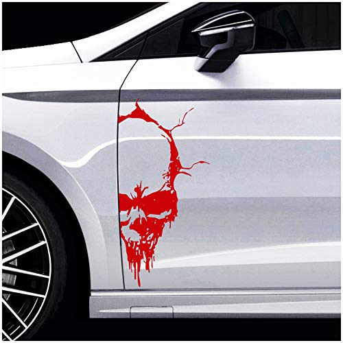 Finest Folia Skull Totenkopf Aufkleber Sticker Dekor Folie Autoaufkleber Tattoo für Auto LKW Wohnwagen K079 (Karminrot, 28x13 cm)