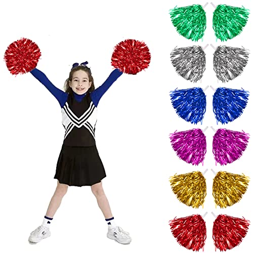 Funmo 12 Stücke Cheerleading Pom Poms Sport Pompons Cheers Ball Pompoms für Sportveranstaltungen, Ballspiele, Tänze, Karnevalspartys Verwendet (6 Farben)