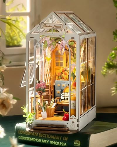 Rolife Book Nook Kit für Erwachsene DIY Miniature House mit LED-Licht für Buchstütze Bibliothek Bücherregal Dekoration 3D Puzzle Buchstützen aus Holz Erwachsene Booknook Geschenken für Frauen(TGB06)