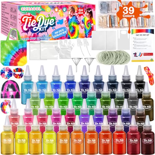 GUHAOOL Batikfarben Set für Kinder,39 Farben Tie Dye Kit Kreative Bastelspiele,Batik-Kit zum Färben von Stoff und Kleidung mit Gummibänder,Handschuhe,DIY Alles-in-Einem Batik-Set für Kinder Erwachsene