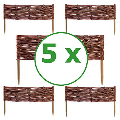 5 x BOGATECO Beeteinfassung aus Weide | 60 cm Lang & 20 cm Hoch | Holz-Zaun Rasenkante | Weiden-Zaun Steckzaun Perfekt für den Garten als Weg-Abgrenzung | Beetumrandungen | Dekorative Zäune